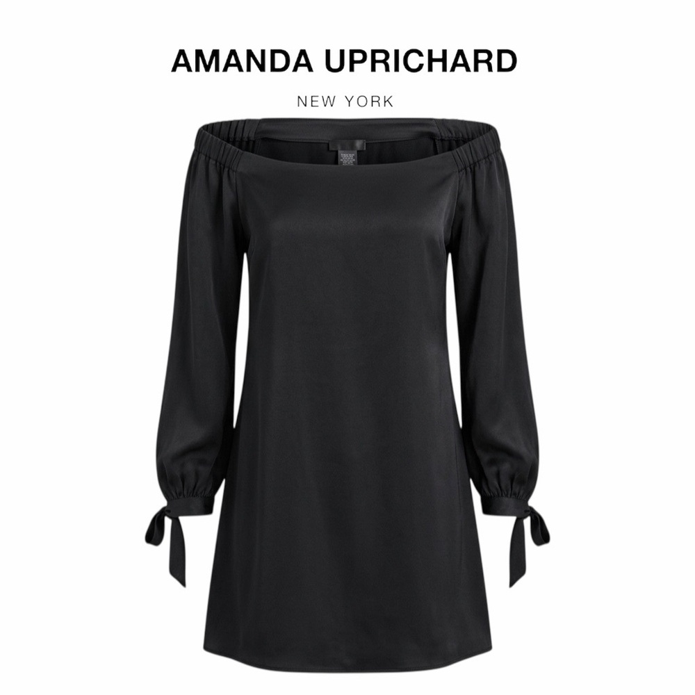 Amanda Uprichard Black Off-Shoulder Tie-Cuff Shift Dress size Small